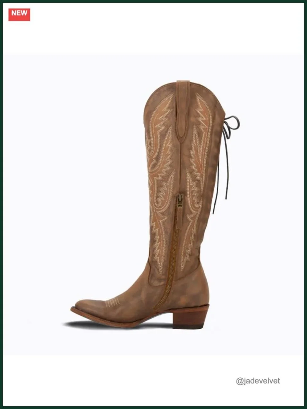 Over the Knee Cowboy Boots Adjustable Thigh High Cowgirl Block Heel